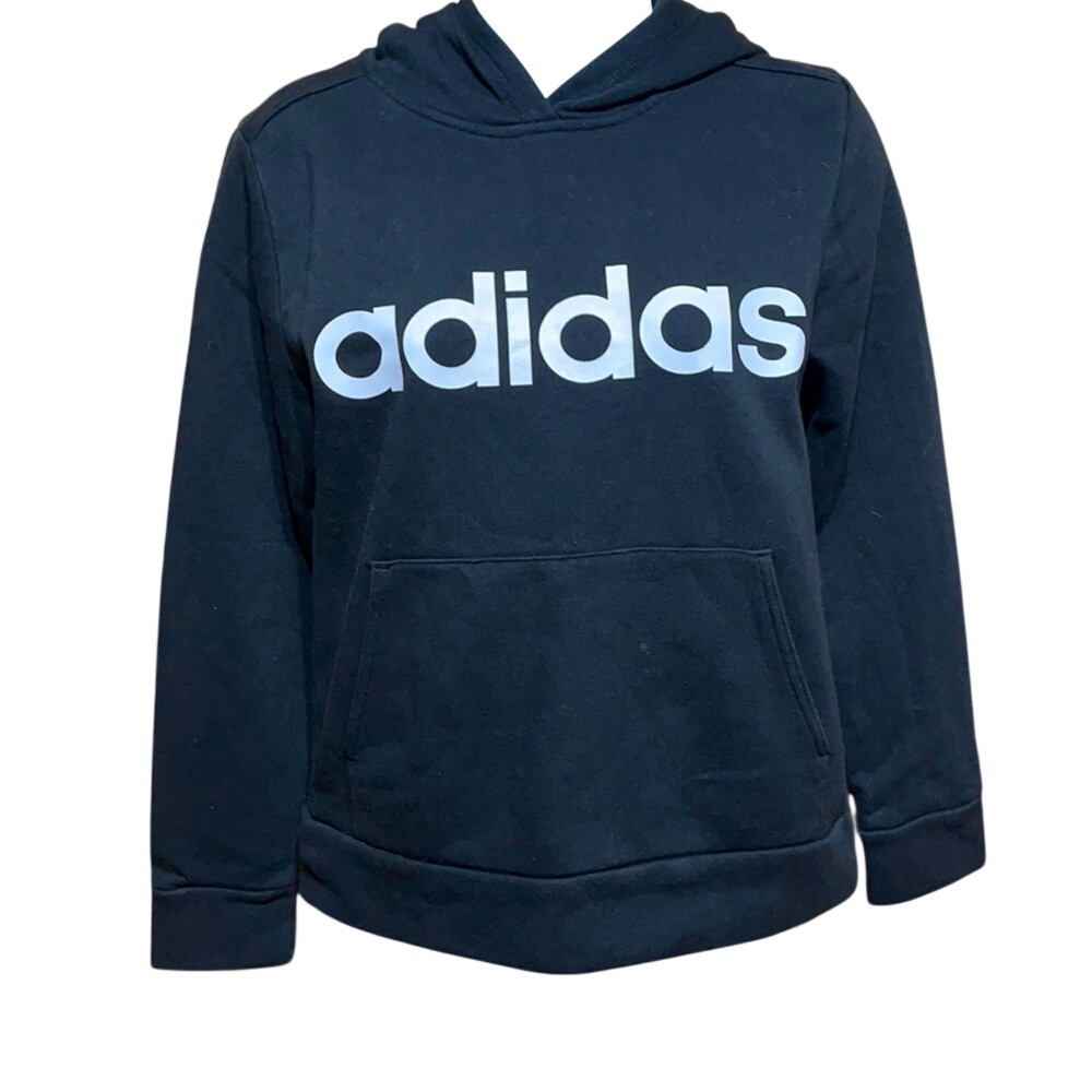 Adidas Boys Girls Youth‎ Black Essentials Big Logo Fleece Hoodie Size 10/12